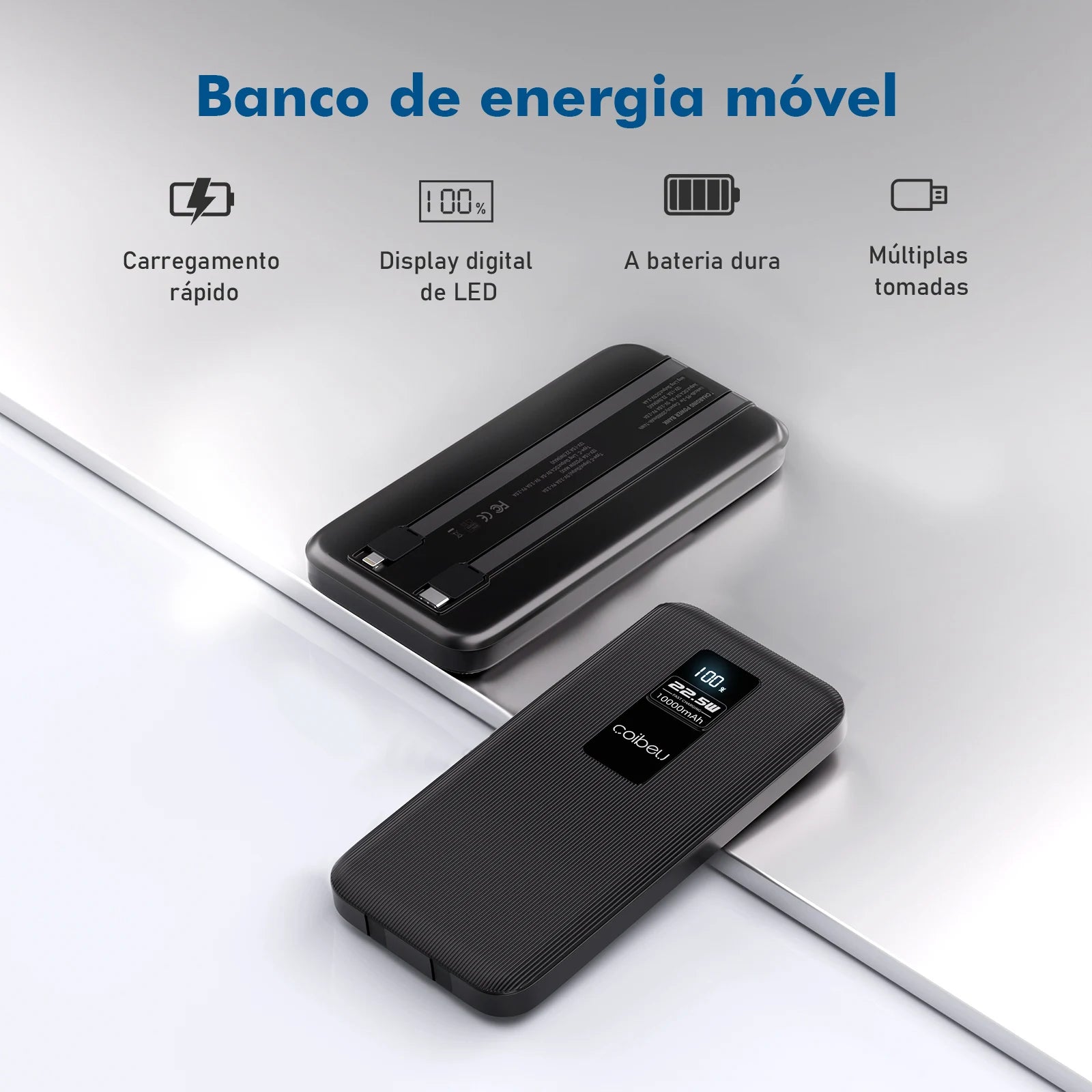 10000mAh 22.5W Power Bank with Fast Charging, Digital Display Cable, 3 Ports, Type-C and Lightning, Suitable for Air Travel, ABS Material, Coibeu