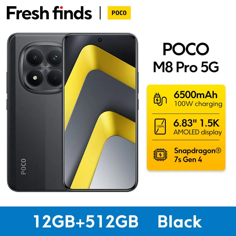 【World Premiere】POCO M8 Pro 5G Smartphone Global Version NFC Snapdragon® 7s Gen 4 6500mAh 100W HyperCharge 6.83" 120Hz display