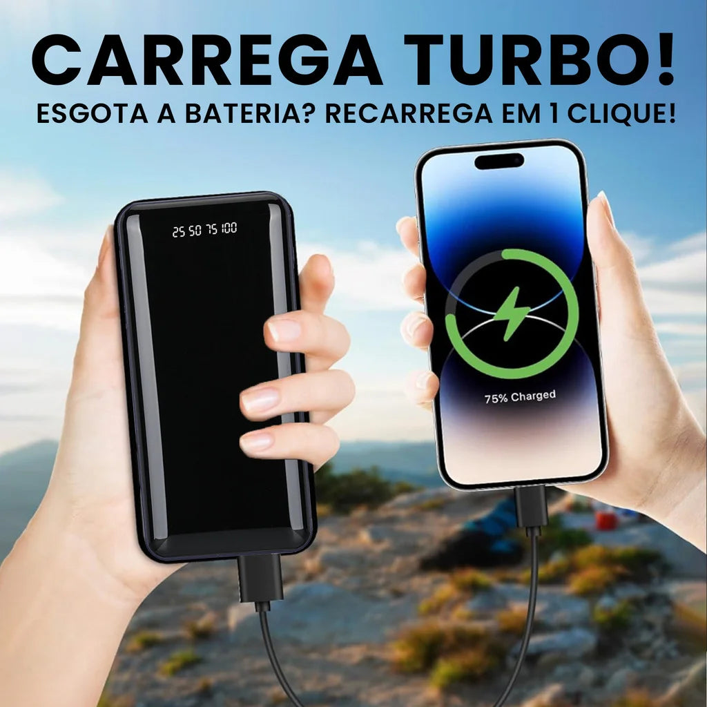 Carregador Portátil 20000mAh 4 Saídas USB Tela LED que Mostra Bateria Perfeito para Viagens Longas