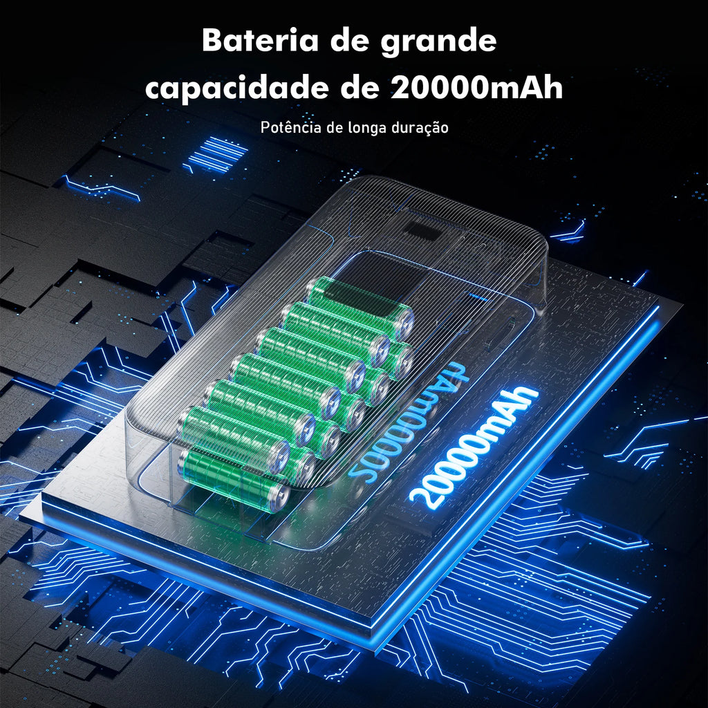 20000mAh Portable Power Bank Charger, Rechargeable Batteries, Portable Powerbank, TYPE-C, USB, Black, From Brazil