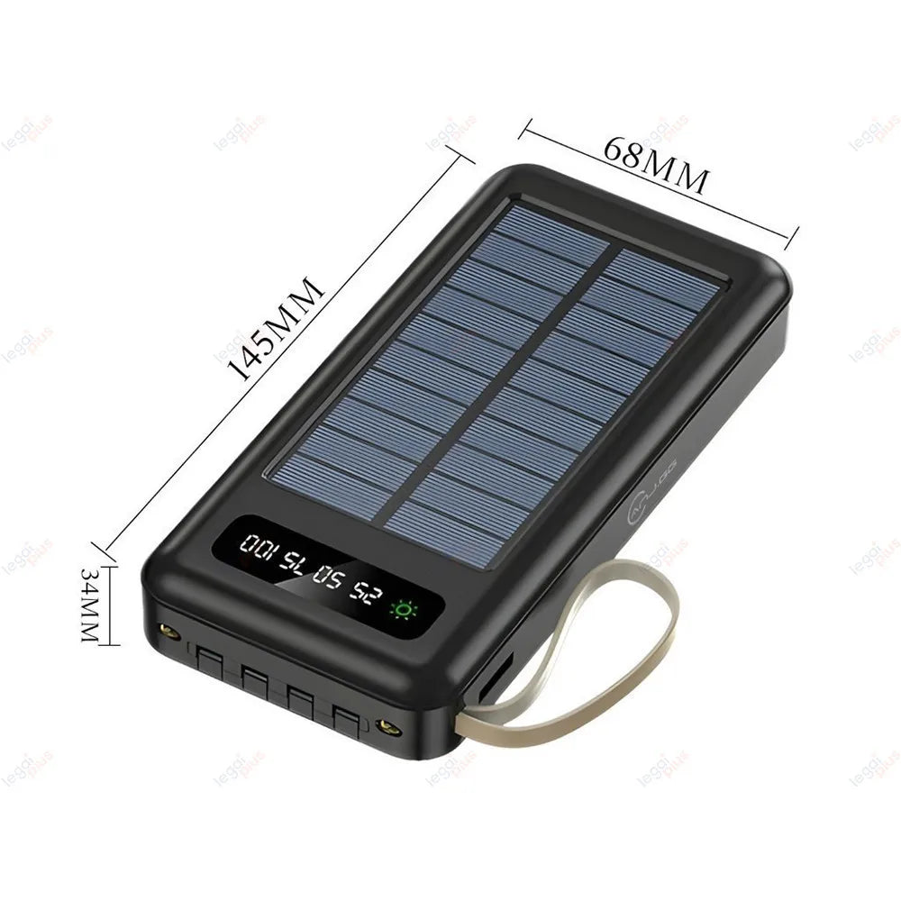 Carregador Portátil Solar 20000mAh 4 Cabos Embutidos Lanterna LED Powerbank Para Viagem