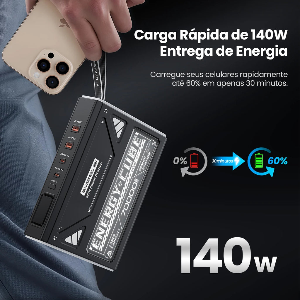MOVESPEED Z70Pro Power Bank 70000mAh 140W PD Fast Charge External Battery Power Station w/ Flashlight for Laptop Outdoor Camping