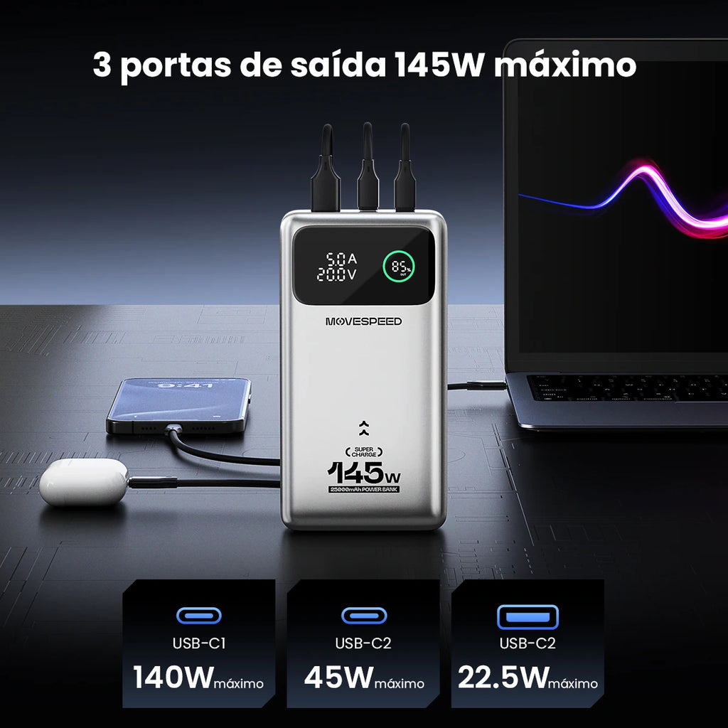 MOVESPEED M25Pro 140W Power Bank 25000mAh PD3.1 Fast Charge Portable External Battery 100W Powerbank for MacBook Notebook Laptop
